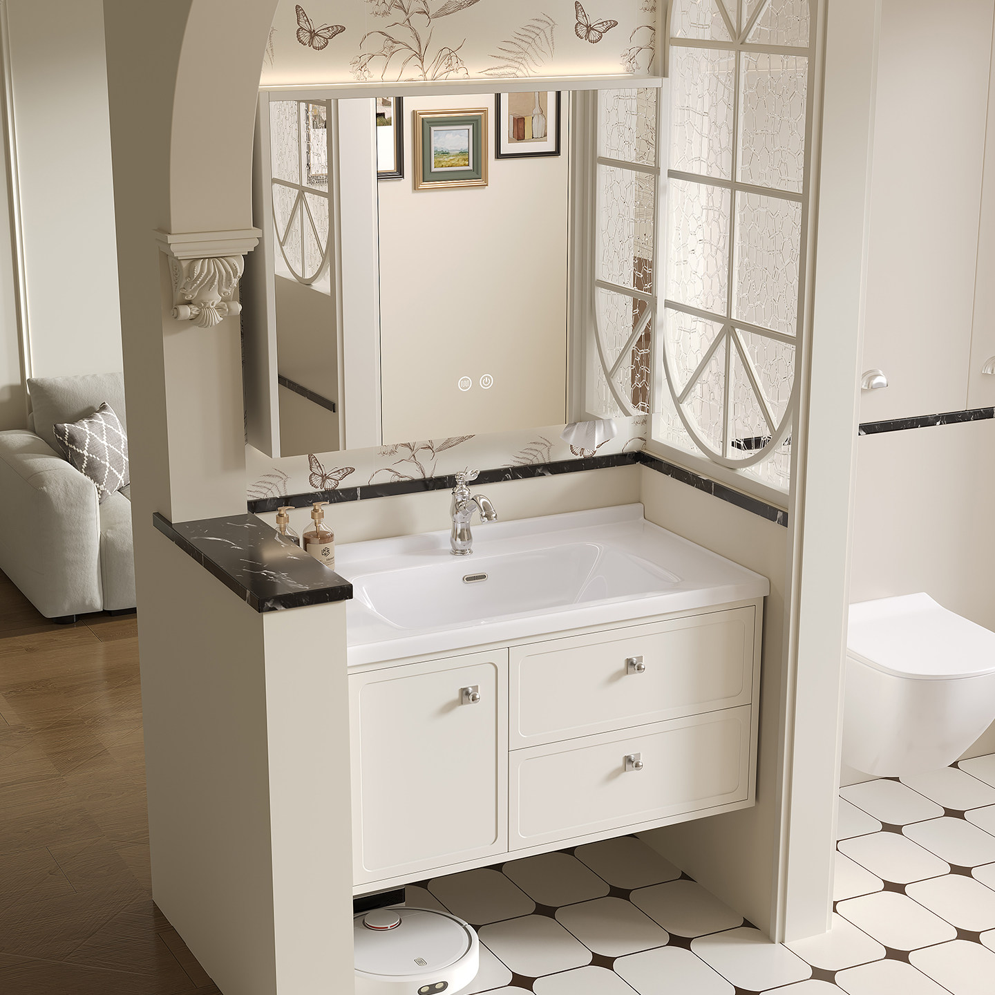 法式奶油浴室柜组合洗手盆洗漱台洗脸盆卫浴柜卫生间陶瓷一体盆柜,家装主材,浴室柜组合,淘宝优惠券,粉丝福利购,淘宝优惠卷