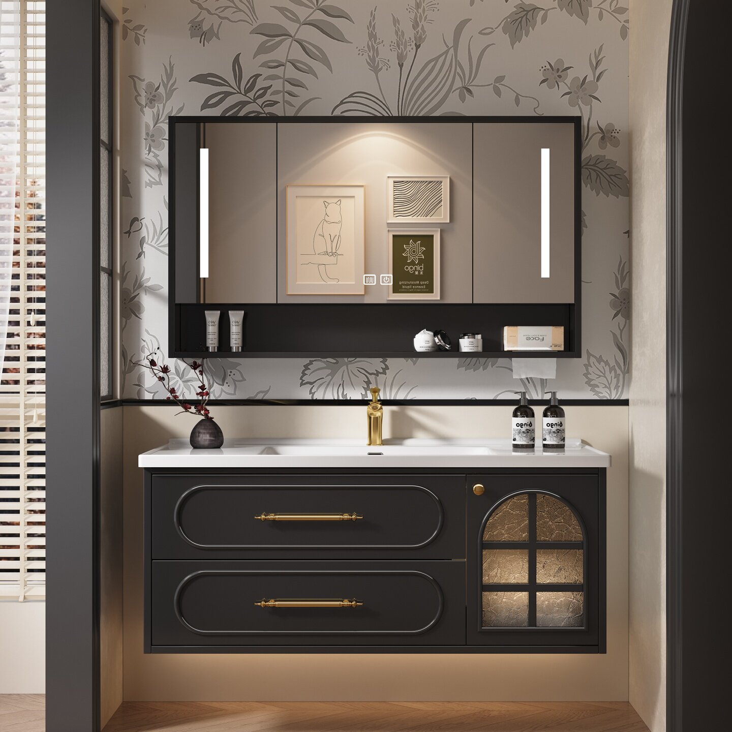 法式复古浴室柜组合橡木洗手台盆柜洗漱台洗脸盆一体陶瓷盆卫浴柜