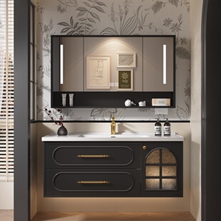 法式 复古浴室柜组合橡木洗手台盆柜洗漱台洗脸盆一体陶瓷盆卫浴柜