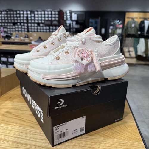 CONVERSE匡威 RUSTAR LEGACY浅粉白桃刺绣夹心厚底帆布鞋A13853c