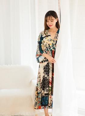 和风裙 波西米亚V领宽松度假长沙滩裙,民族风和风数码印花连衣裙