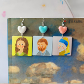 原创设计油画耳环蒙娜丽莎梵高珍珠耳环少女心美术生耳坠银针防敏