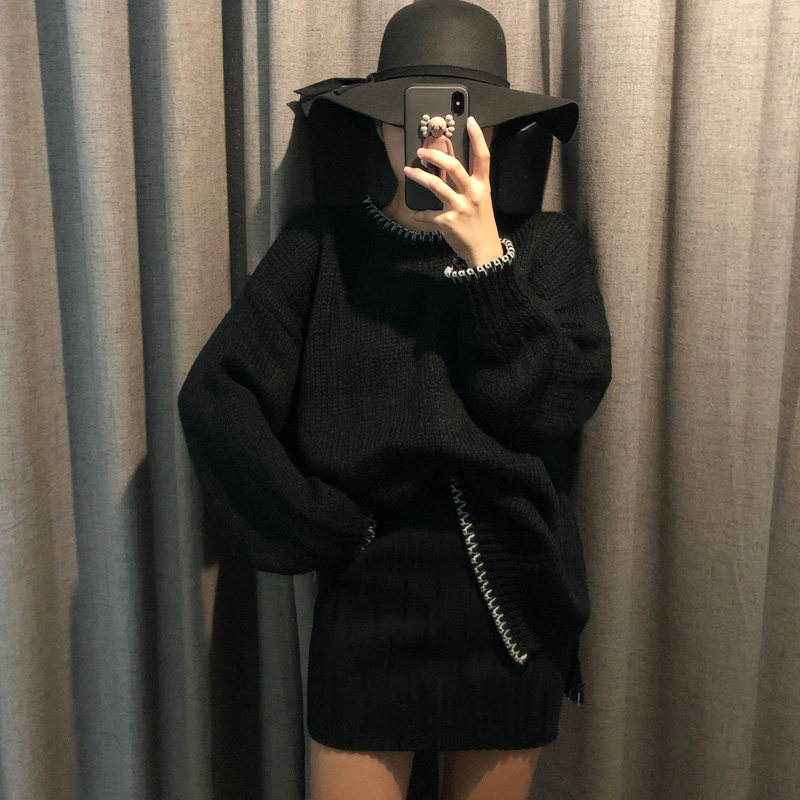 短裙高腰弹性复古秋冬毛线显瘦