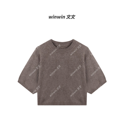秋宽松100%羊毛中袖针织衫毛衣
