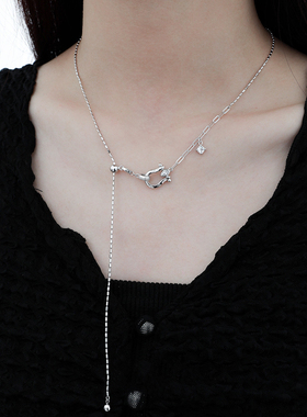 通体S925纯银冷淡风简约个性马蹄扣镶钻抽拉项链