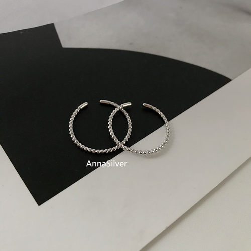 通体纯银小圆珠戒指S925简约开口