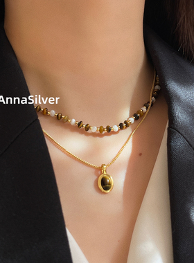 S925纯银虎眼石贝壳串珠项链