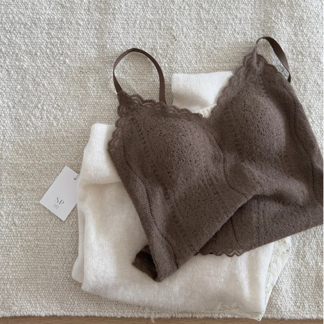 毛绒绒蕾丝法式内搭美背内衣女带胸垫显瘦吊带背心可外穿保暖打底