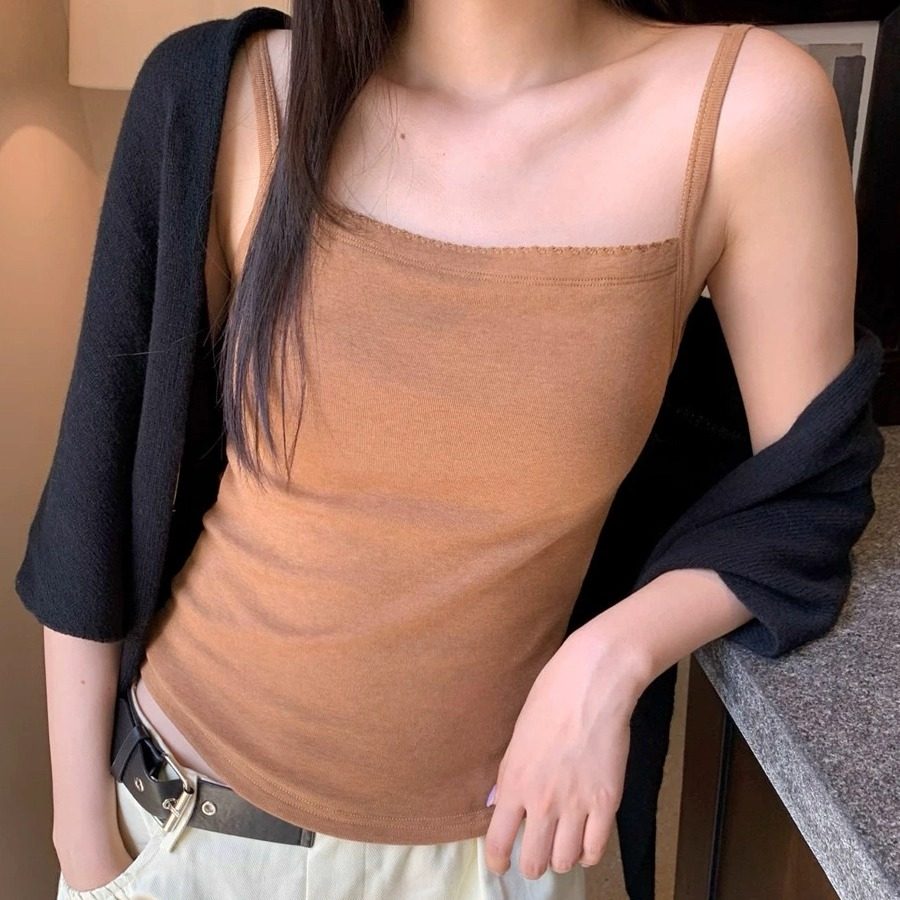 保暖背心小吊带女带胸垫文胸一体杯微磨毛秋冬季美背内搭打底上衣