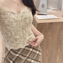 秋冬暖绒磨毛法式 鱼骨蕾丝内搭小吊带背心内衣带胸垫显瘦打底上衣