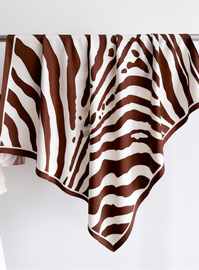 色块丝巾韩版印花拼色围巾斜纹绸大方巾90x90cm披肩防晒旅游头巾