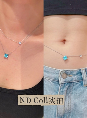 ND Coll实拍多种戴法钛钢超细链条夏日辣妹高碳蓝宝石腰链项链