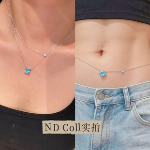 ND Coll实拍多种戴法钛钢超细链条夏日辣妹高碳蓝宝石腰链项链