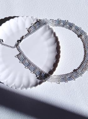 冷感高级银蓝色蕾丝项链