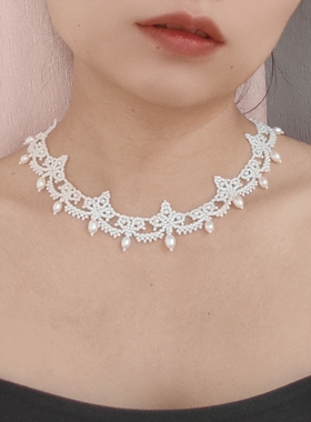 唯美气质珍珠蕾丝花边项链