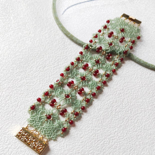 碧瑶  古风撞色红玛瑙蕾丝宽手链汉服软镯