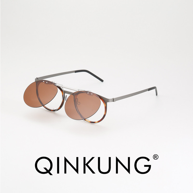 轻功日式姜文同款偏光墨镜套镜9704眼镜挂片近视太阳镜夹片可翻盖