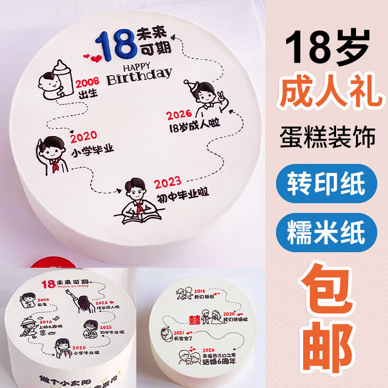 18岁成人礼糯米纸打印男孩女孩烘焙用纸/烘焙用布