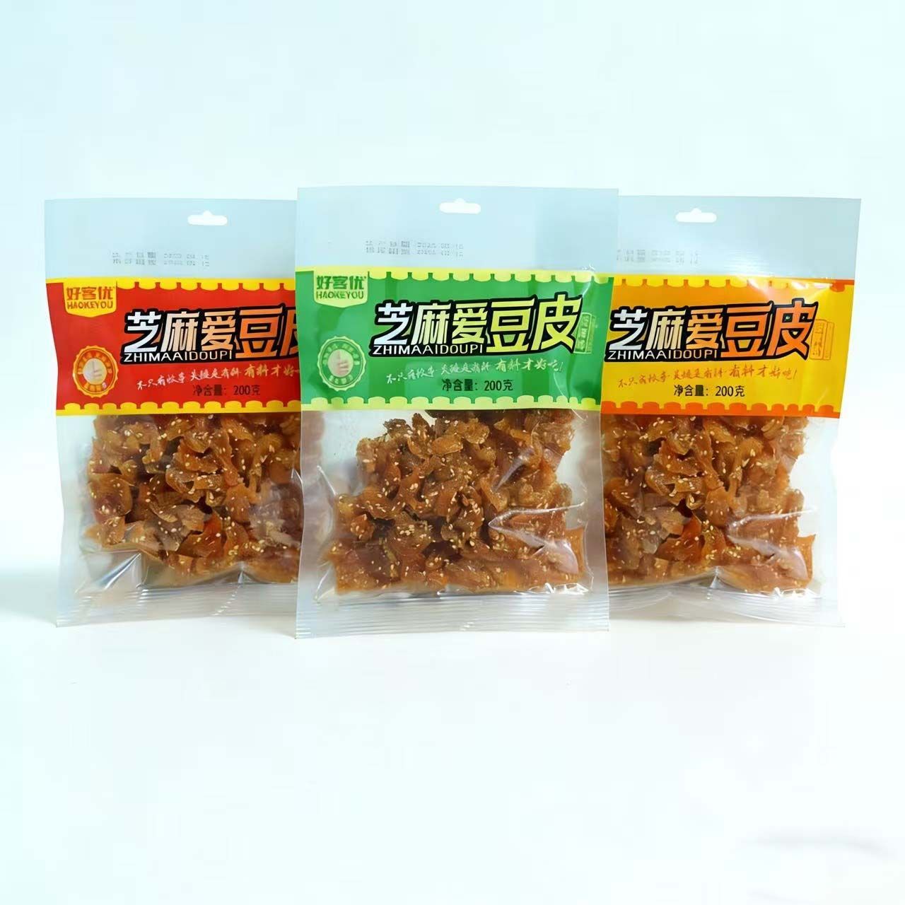 好客优芝麻爱豆皮烧烤味200g袋装豆皮零食素食下酒菜解馋小零食