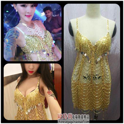夜店酒吧dj女歌手演出服领舞服DS大气性感时尚亮片裙重工舞台服装