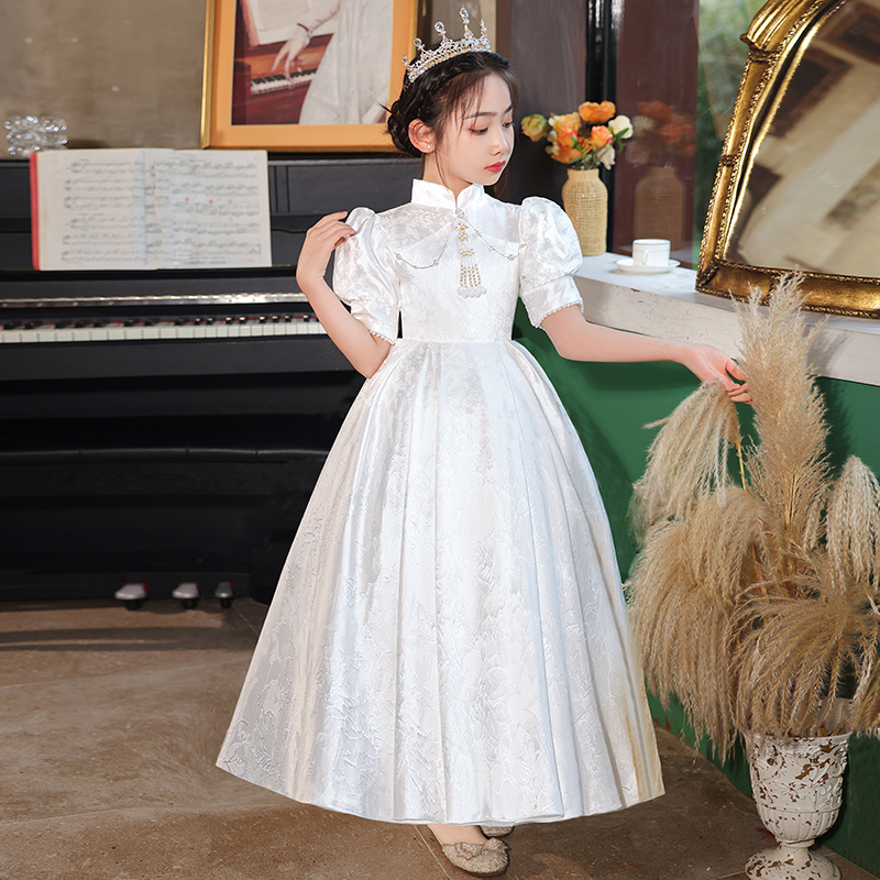 女童旗袍礼服白色高端公主裙