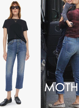 香港代购Mother denim直筒高腰显瘦拉长腿部九分牛仔蓝色宋茜同款