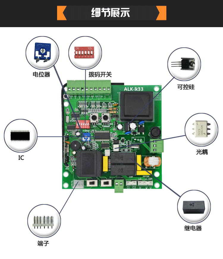 ATM开门机K33电路板 平移门机内置控制器 ALK控制板 带软启慢停