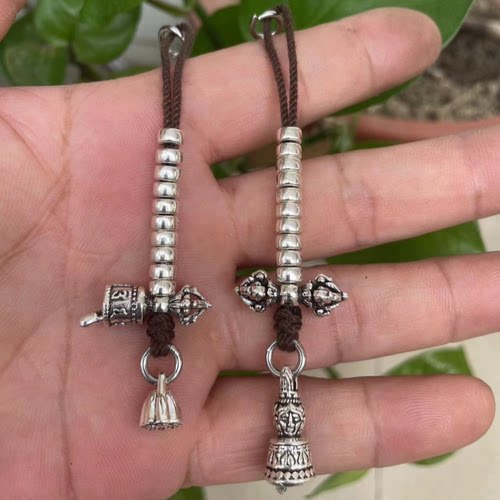 藏式手搓棉线藏银计数器金刚杵108颗文玩佛珠侧挂饰品配件DIY配饰