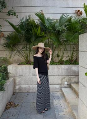 周淼ZHOUMIAO【南法假日】条纹针织漫步半身裙女慵懒宽松休闲裤