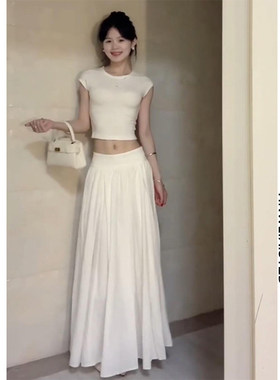 175高个子加长法式白色半身裙女2025夏季新款显瘦百搭垂感A字长裙