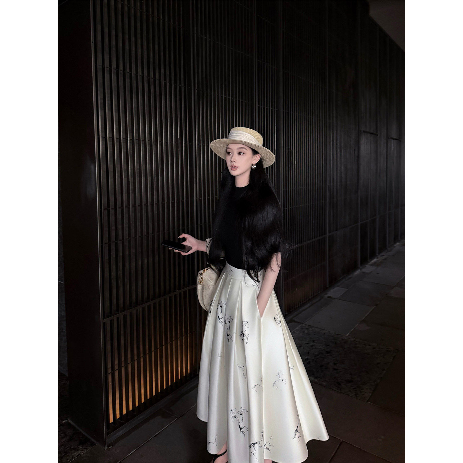 有洧Youwei原创设计白色半身裙女2026新款春季印花a字显瘦长裙夏