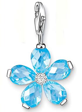 镶嵌蓝色水钻花朵吊坠挂坠个性时尚托马斯首饰925银坠饰转运礼物