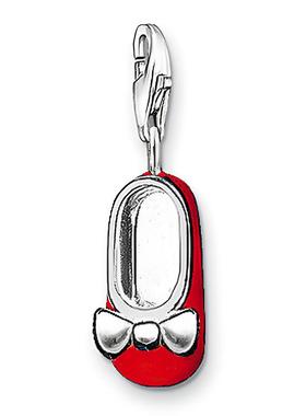 托马斯萨博银红色珐琅童鞋吊坠蝴蝶结时尚项坠女神节礼物首饰品