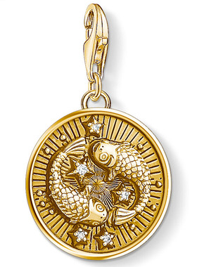 双鱼座Pisces镀黄金圆牌星座吊坠挂坠子欧美个性托马斯萨博首饰品