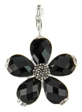 镶嵌黑色锆石花朵吊坠挂坠托马斯个性时尚DIY925银坠饰转运礼物