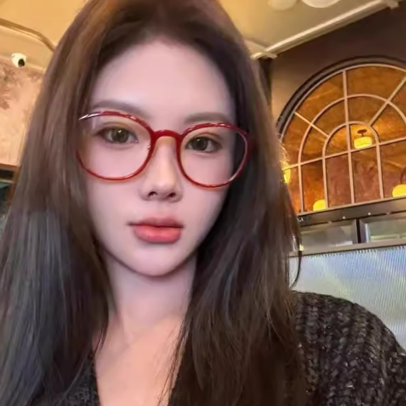 显气色小脸安克拉红色TR眼镜框女