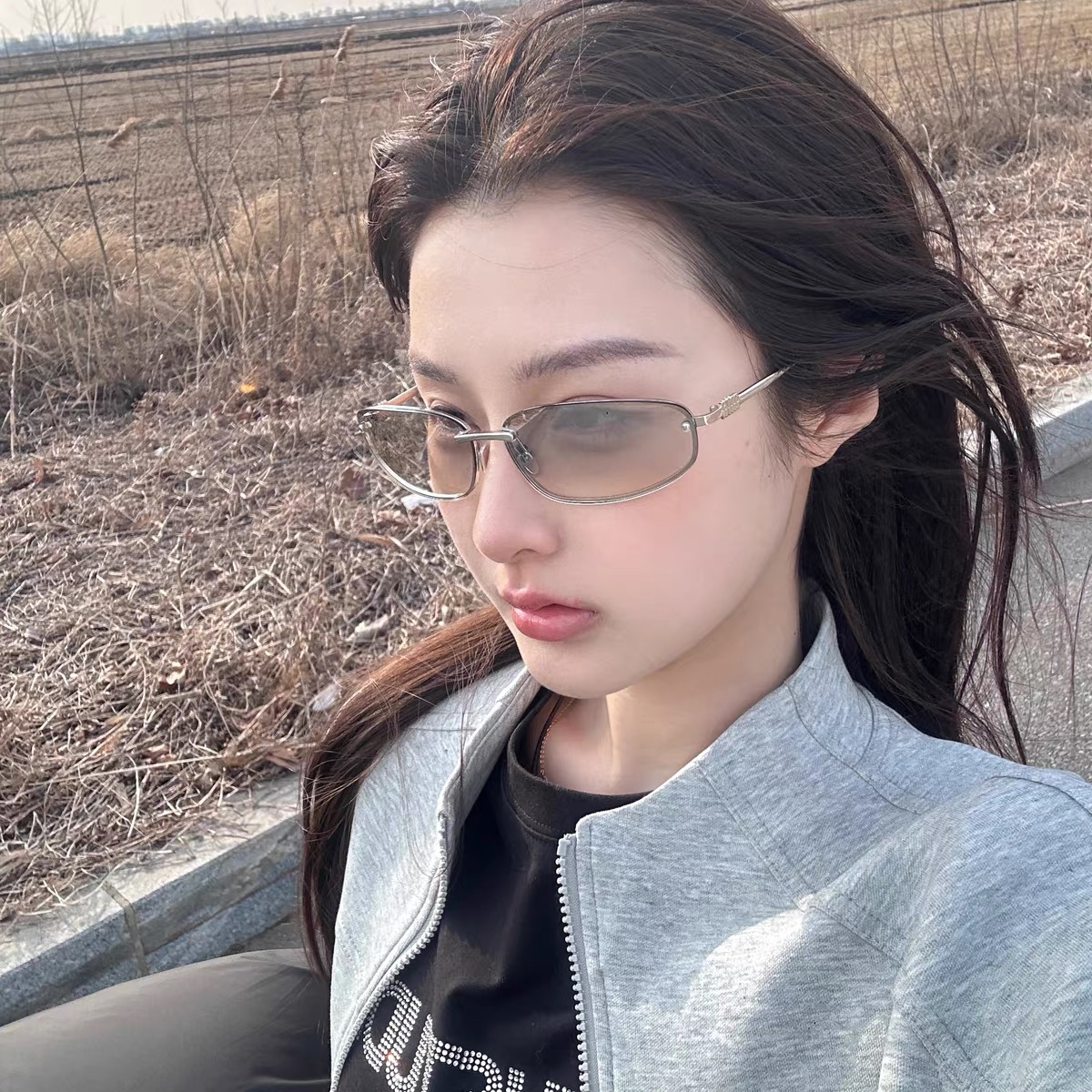 欧美风金属猫眼墨镜女Y2K高级感