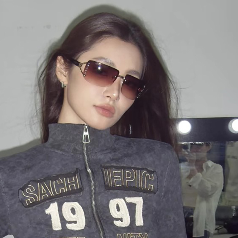 欧美茶渐变色镶钻Y2K风太阳镜潮