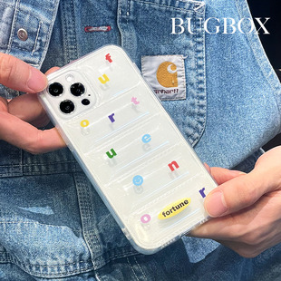 BUGBOX简约多巴胺英文字母羽绒空气适用iPhone14pro手机壳苹果15ProMax新款 13保护套透明防摔小众高级