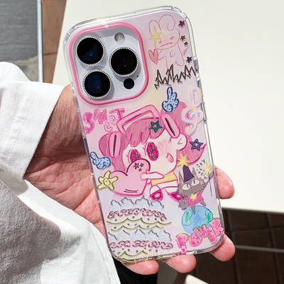 苹果防摔粉色魔法少女鎏金手机壳