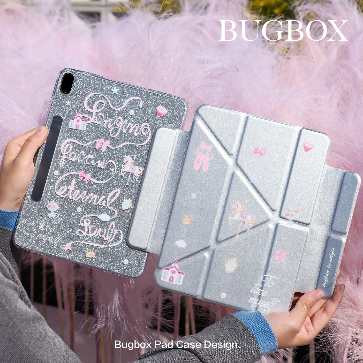 BUGBOX银色绸缎粉色梦幻游乐园公主适用iPad mini7保护套iPad10 air7/6/5 Pro iPad11 12.9 寸苹果平板保护壳,3C数码配件,平板电脑保护套/壳,淘宝优惠券,粉丝福利购,淘宝优惠卷