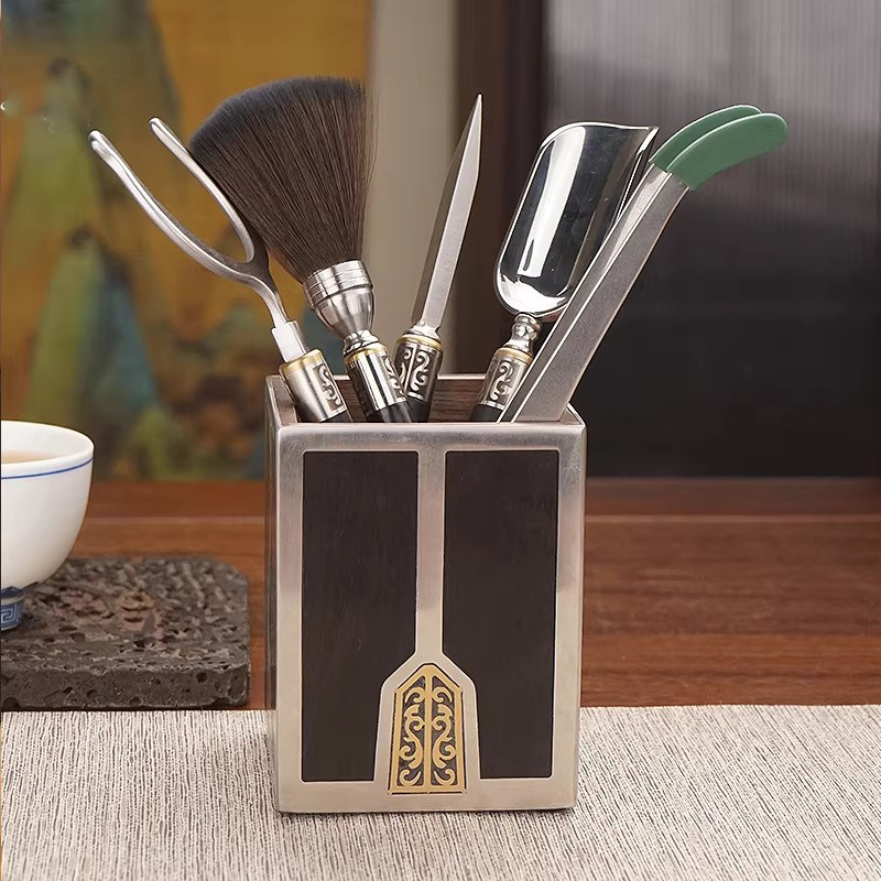 紫光檀不锈钢茶道六君子高端新中式功夫茶具配件大全五件套礼盒装