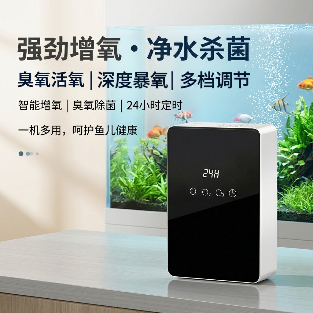 鱼缸增氧泵臭氧杀菌一体机定时静音除臭除藻冲氧泵家用养鱼打氧机
