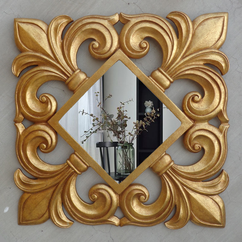 欧式美式黑色化妆镜方形菱形酒店玄关装饰镜复古墙壁装饰壁挂镜子