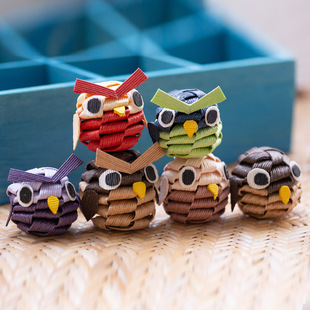 迷你猫头鹰装饰玩偶纸藤编织手工课材料包仿藤编手工作业装饰道具