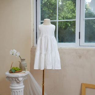 纯白女童连衣裙无袖背心裙女可扎染中大童女孩韩版公主裙厂家