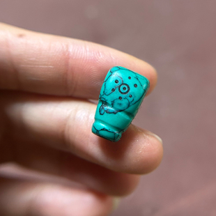 10mm料器仿绿松石三通咒点图案塑料材质手工雕刻藏传文玩大孔道四