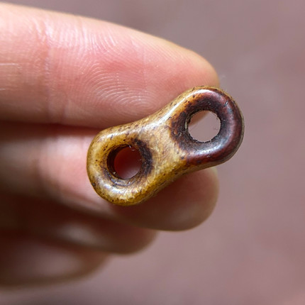 西藏式牦牛骨手工雕刻八字环侧挂环双孔二饼扣子藏传文玩配饰DIY