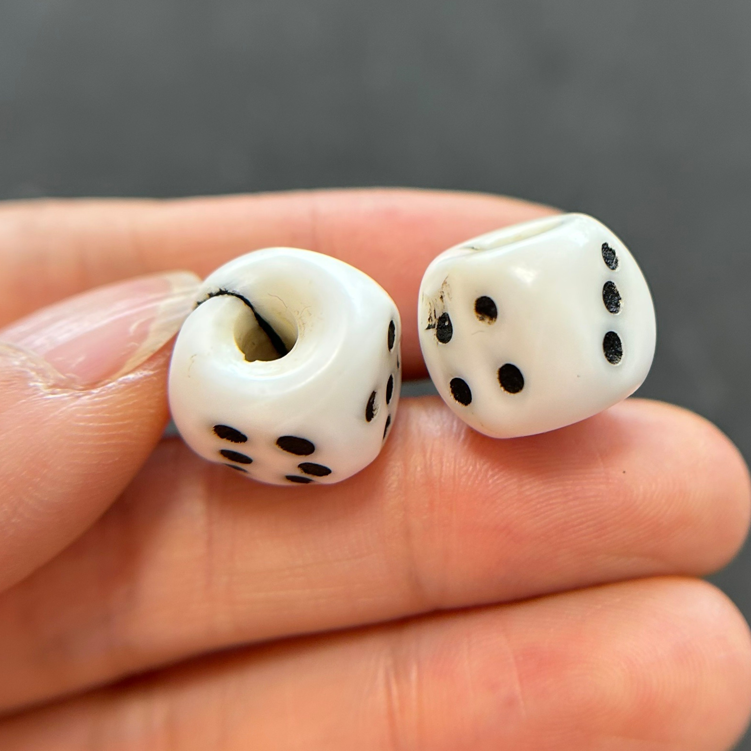 14mm西藏特色咒点法螺白色骰子藏传吉祥天母车珠子老贝壳海螺大孔