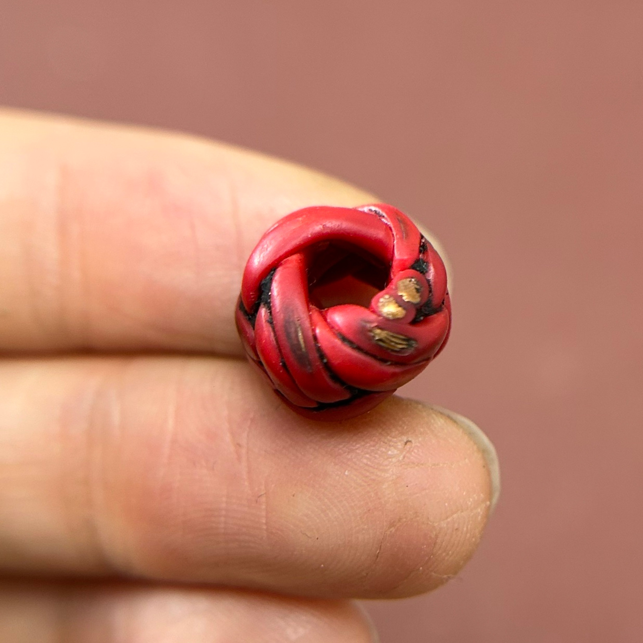 12mm红色藏区回流藏传老电线圈珠子大磨损天珠文玩配饰一物一拍